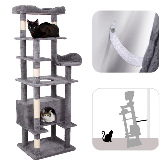Garvee Cat Tree Tower, Multi-Level Indoor Cat Playground, Faux Fur Lounging Spot, Scratching and Exercise Post, with Anti-Tip Kit