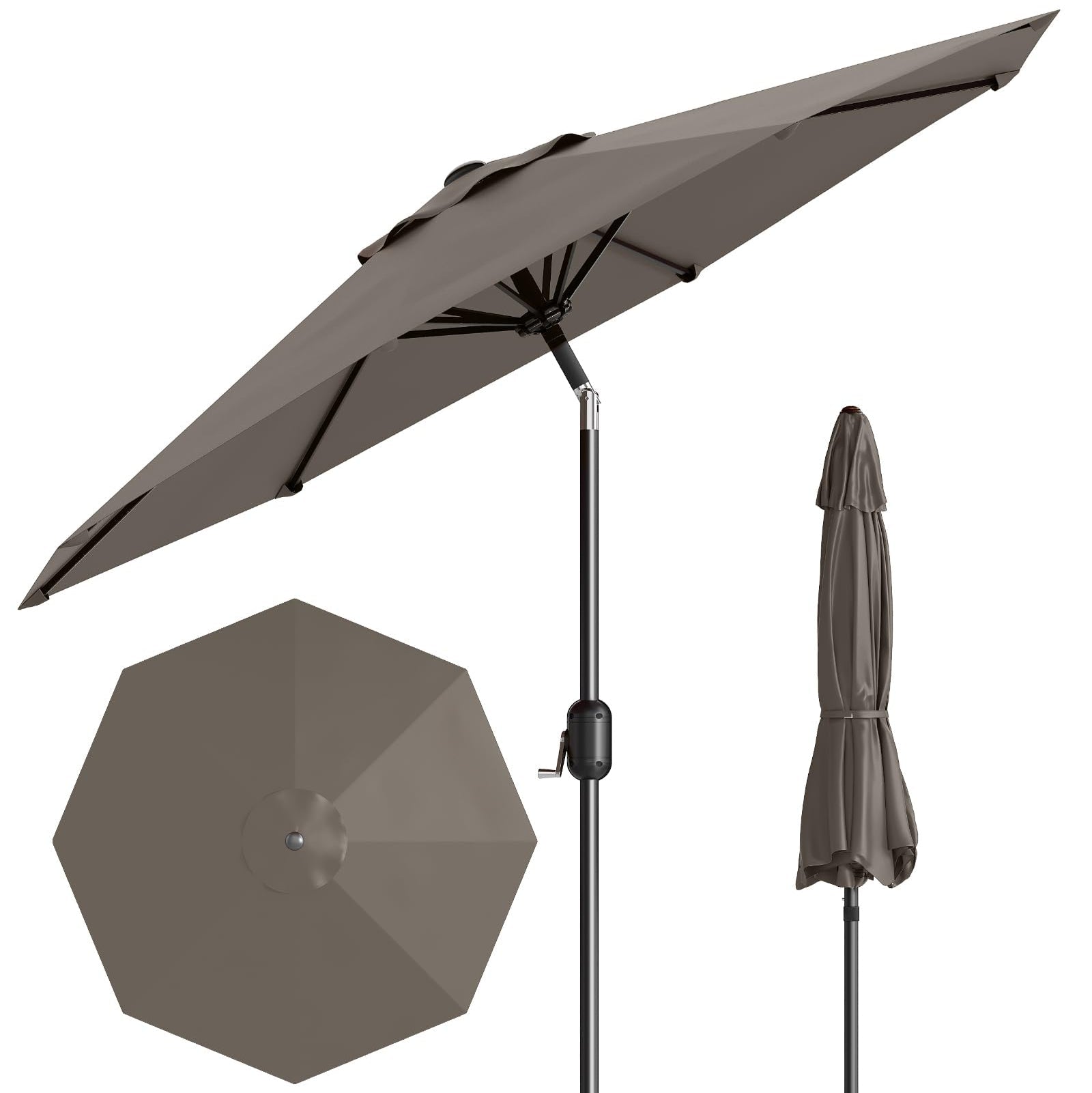 Garvee 9 ft Outdoor Patio Umbrella with 8 Sturdy Ribs, Crank Lift, Push-Button Tilt & UV-Resistant Waterproof Canopy for Pool, Deck, Yard & Garden, Taupe