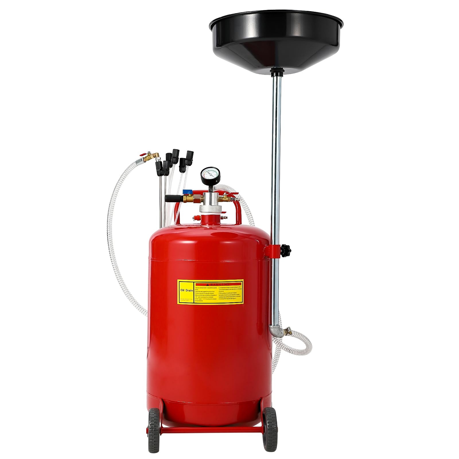 Garvee 20 Gallon Oil Drain Vacuum and Extractor, Pneumatic Oil Drainer, Portable Oil Drain Container with Adjustable Funnel, Steel, Rust-Resistant, Height Adjustable，Upgraded Version Red