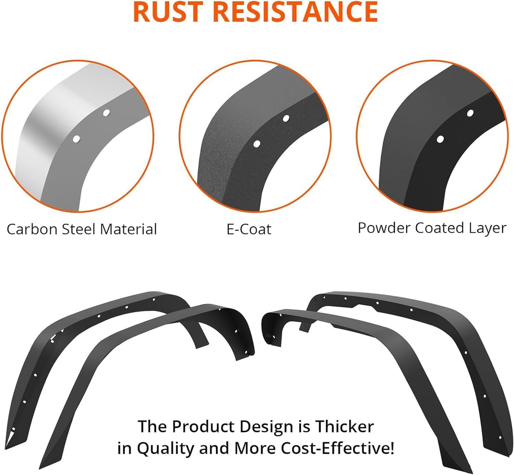 Garvee Durable 4 PCS Jeep JK Fender Flares, 2009-2018 Models