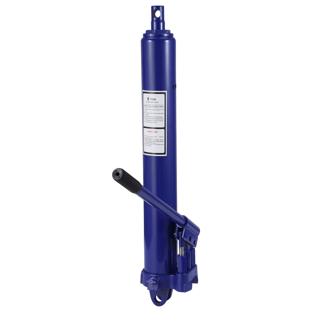 Garvee 8 Ton Hydraulic Long Ram Jack - Manual Cherry Picker with Double Piston Pump, Clevis Base, and Handle for Garage Shop Cranes and Engine Hoists, Blue
