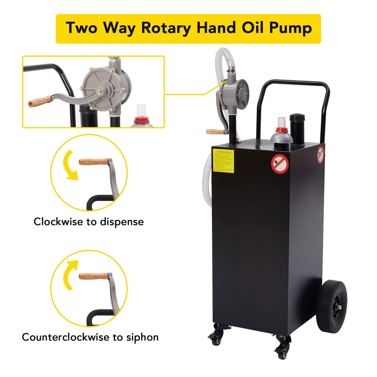 Garvee 40 Gal Black Portable Gas Caddy with Pump for Fuel Storage, Black