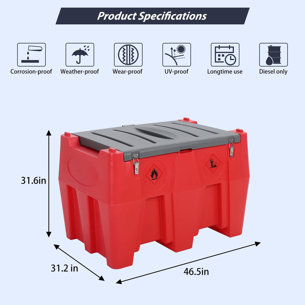 Garvee Portable Diesel Tank, 128 Gallon Fuel Tank with 12V Electric Fuel Transfer Pump, 10 GPM Diesel Transfer Tank with Auto Fueling Nozzle & 360° Swivel Connector with 13.1ft Hose - Red