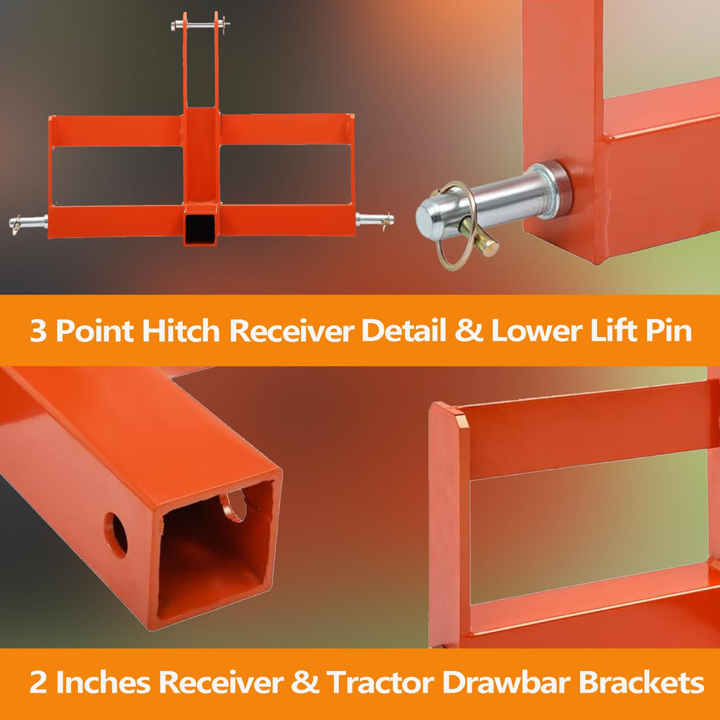 Garvee 3 Point Hitch Receiver for Cat 1 Tractors, 3 Point Quick Hitch with 2" Receiver Drawbar Attachments & Suitcase Weight Brackets for Category 1