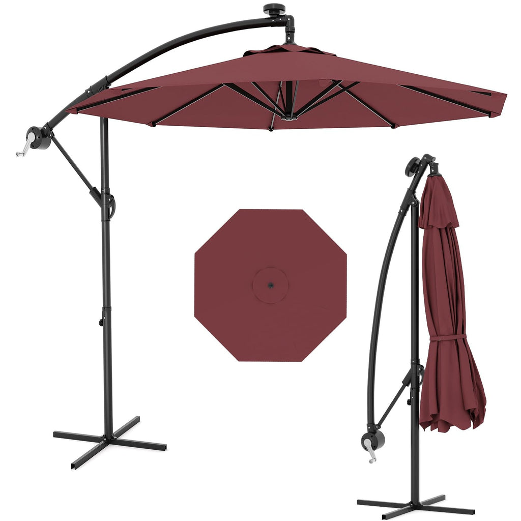 Garvee 10' Cantilever Umbrella with 360 Rotating Base, UV Protection Offset Patio Umbrella 12 Ribs Outdoor Sun Shade with Easy Tilt Adjustment for Backyard, Lawn, Garden, Wine Red