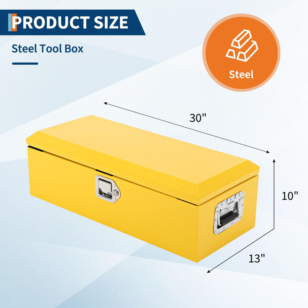 Garvee 30"X13"X10" Steel Truck Bed Tool Box, Diamond Plate, Side Handle & Lock Keys, Pickup Truck, Compact, Black