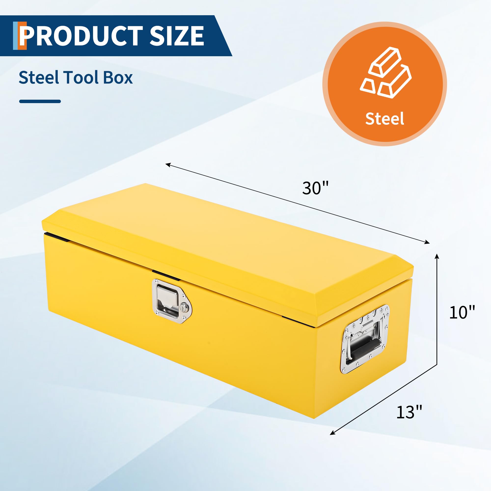Garvee 30"X13"X10" Steel Truck Bed Tool Box, Diamond Plate, Side Handle & Lock Keys, Pickup Truck, Compact, Black