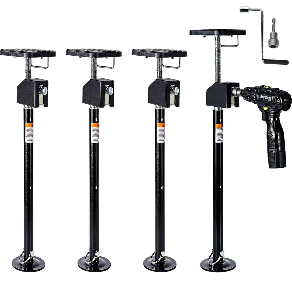 Garvee 4 Pack RV Slide Out Supports Jack with Flat Top Support Block, 21"-49" Adjustable, Heavy-Duty 20,000lbs, Drill & Hand Crank Compatible for Campers & RVs