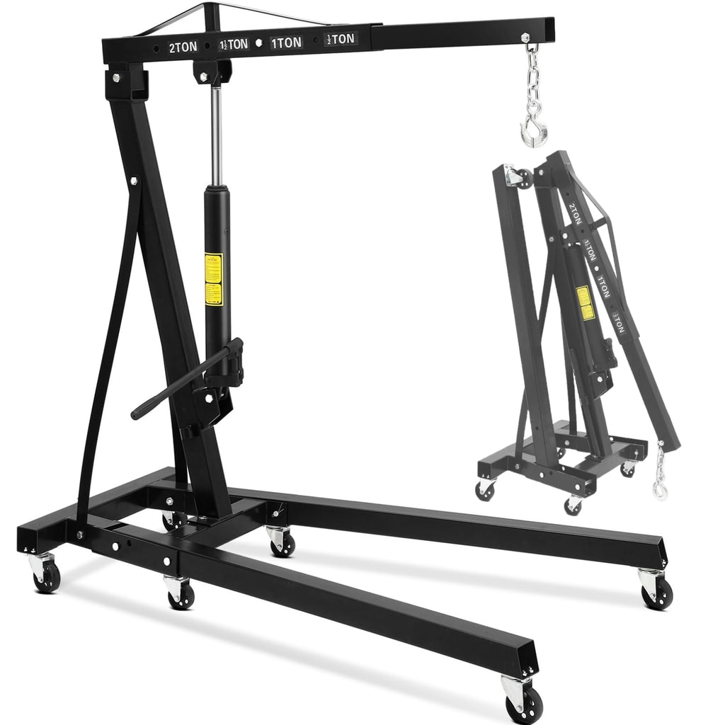 Garvee 2 Ton Hydraulic Engine Hoist Folding Cherry Picker Shop Crane Lift 4400LB Black