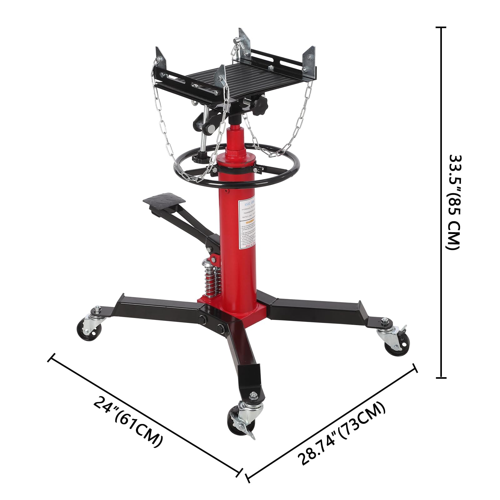 Garvee Transmission Jack, (1/2 Ton) 1100 lbs Capacity 2 Stage Adjustable Hydraulic Telescopic Transmission Jack with Foot Pedal, 33.5"-69" High Lift and 360° Swivel Wheel, Garage/Shop Lift Hoist, Red