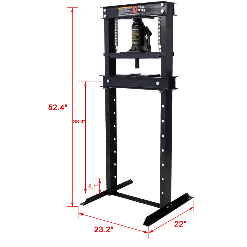 Garvee 12 Ton Hydraulic Press Adjustable Shop Press With Plates For Garage Floor Black
