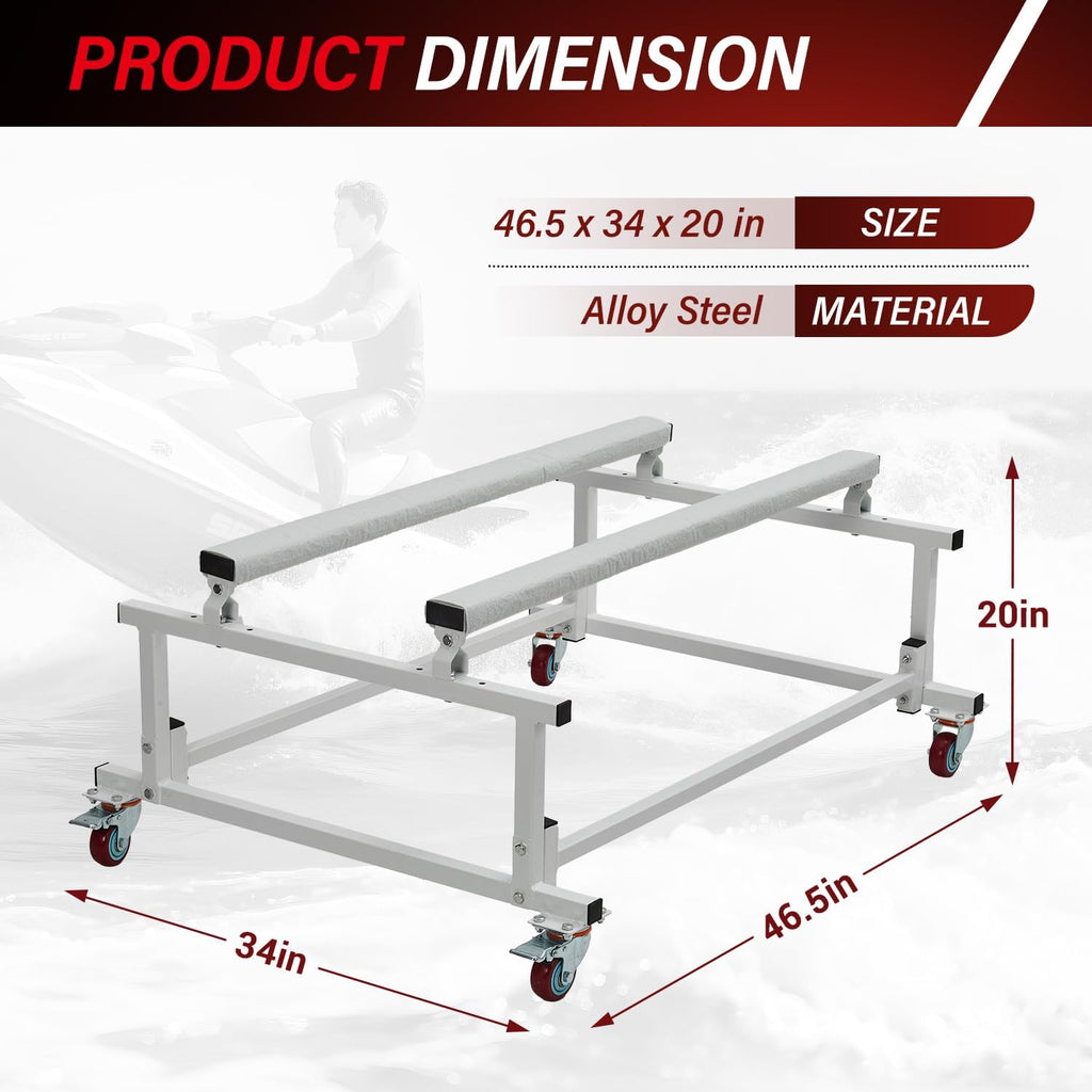 Garvee Jet Ski Dolly Stand with 4 Casters Adjustable Width 1000 lbs Capacity Heavy-Duty PWC Stand Carpeted Surface