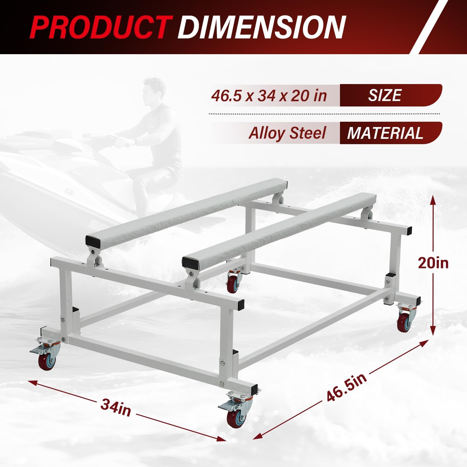 Garvee Jet Ski Dolly Stand with 4 Casters Adjustable Width 1000 lbs Capacity Heavy-Duty PWC Stand Carpeted Surface