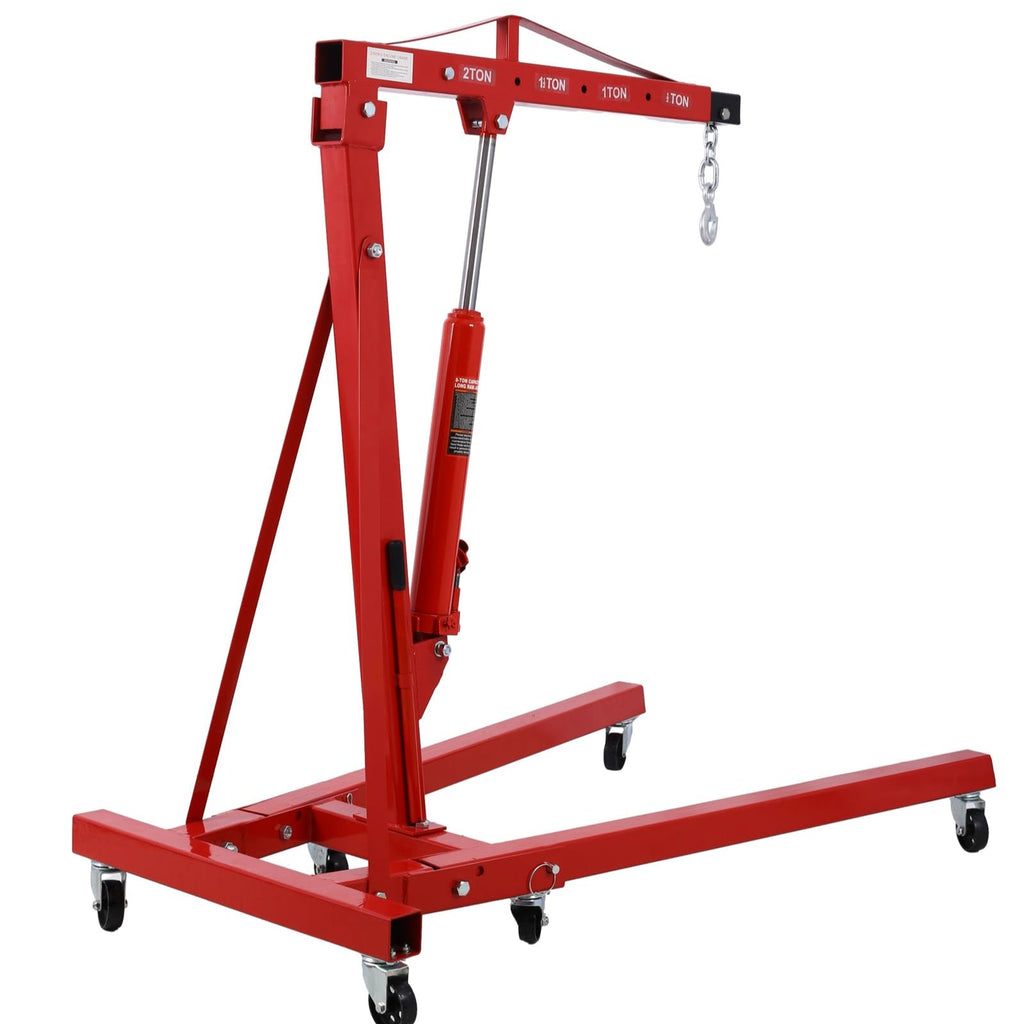 Garvee 2T Engine Hoist - 4000 lbs Folding Hydraulic Car Engine Crane Lifter, Cherry Picker with 6 Iron Caster Wheels, Red