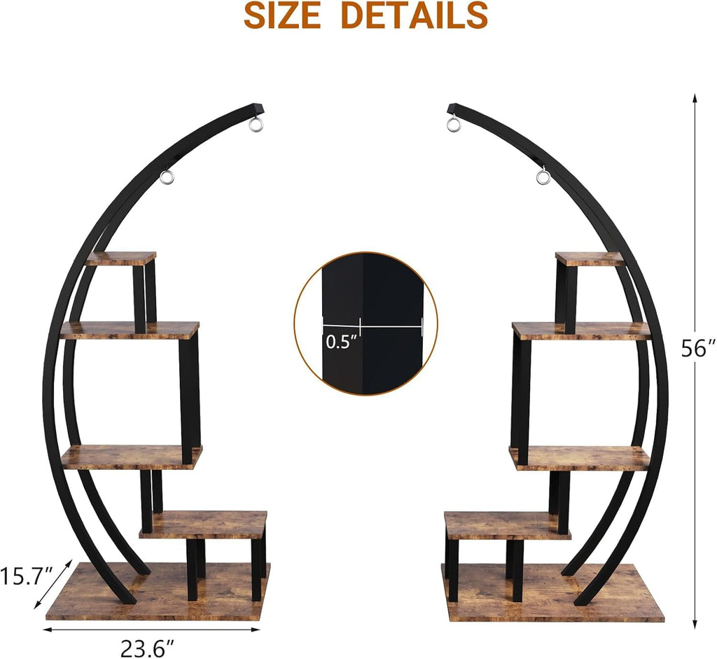 Garvee 5-Tier Half Moon Indoor Plant Stand - Metal Flower Shelf with Hanging Hooks for Indoor Gardening & Home Decor