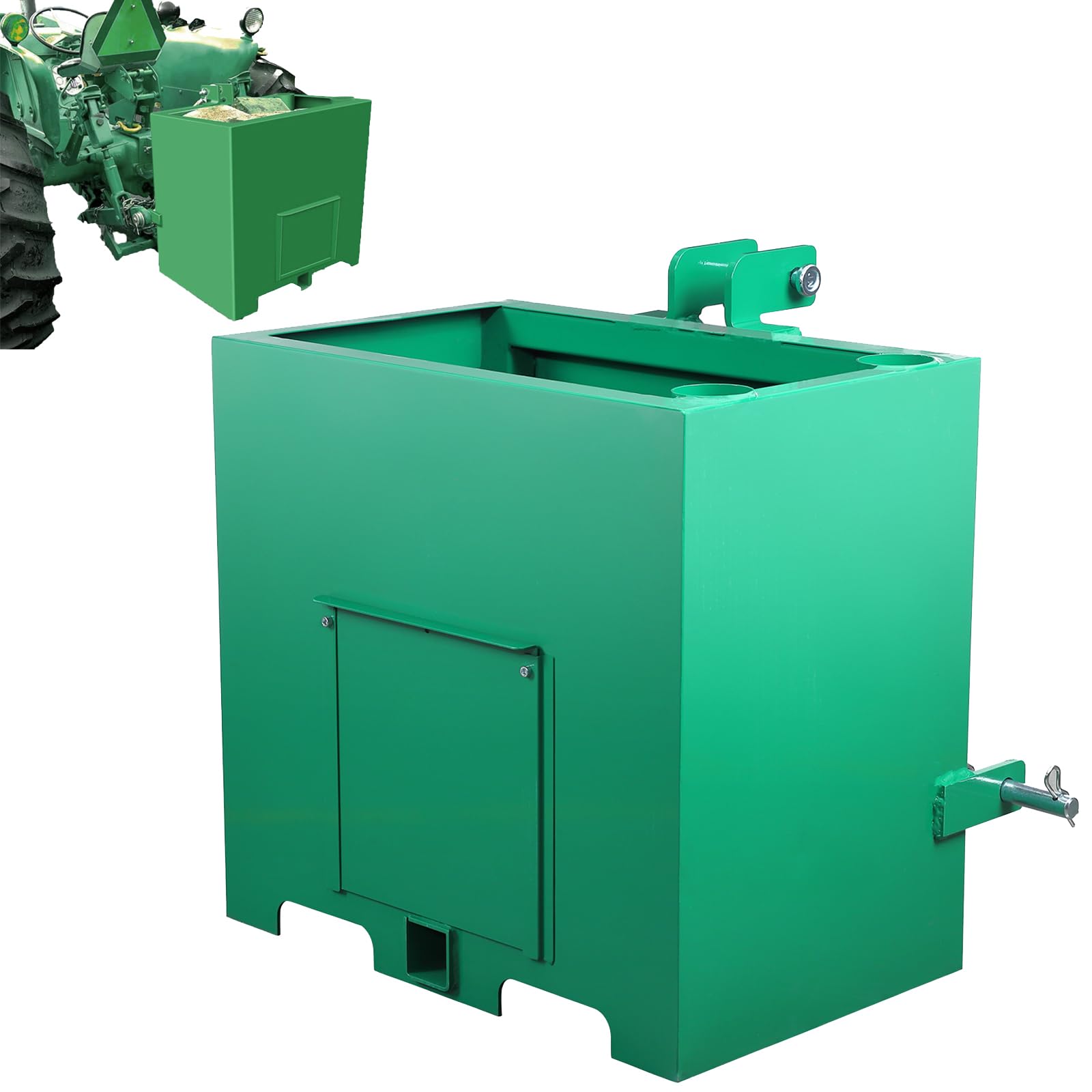 Garvee 3 Point Ballast Box with 2" Hitch Receiver, Category 1 Ballast Box 3 Point Fits Cat 1, 800 Lbs Tractor Ballast Box, 3 Point Quick Hitch Loader Attachment Green