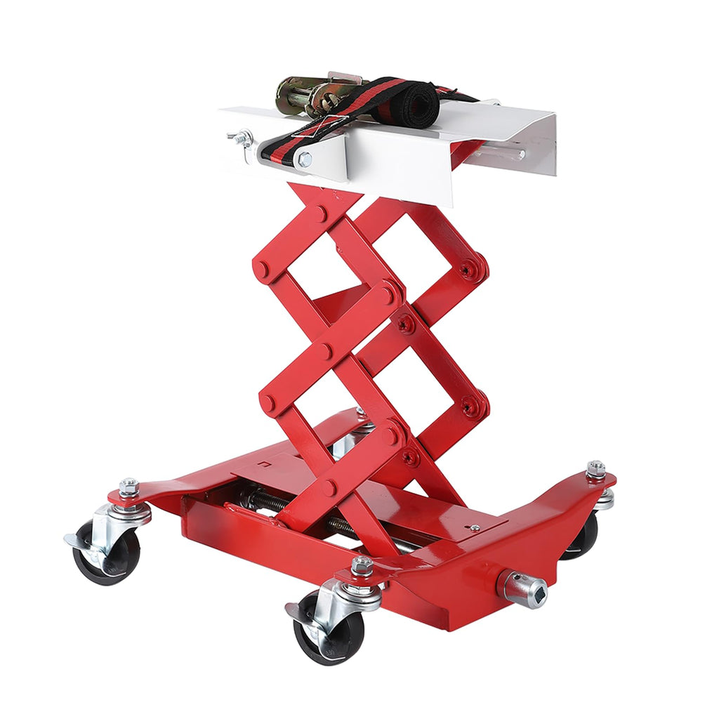 Garvee 450 LBS Capacity Low Profile Transmission Jack with 2M Safety Straps, 7-23 in Lift Range, Heavy Duty Auto Repair Lifting Jack, Red, Compact Vehicles