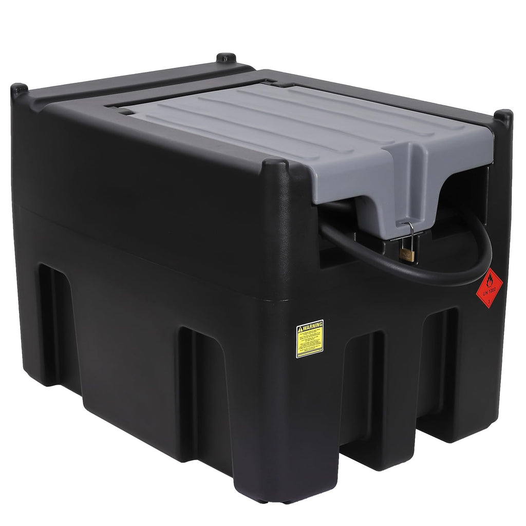 Garvee Portable Diesel Tank, 106 Gallon Fuel Tank with 12V Electric Fuel Transfer Pump, 10 GPM Diesel Transfer Tank with Auto Fueling Nozzle & 360 Swivel Connector with 13.1ft Hose - Black