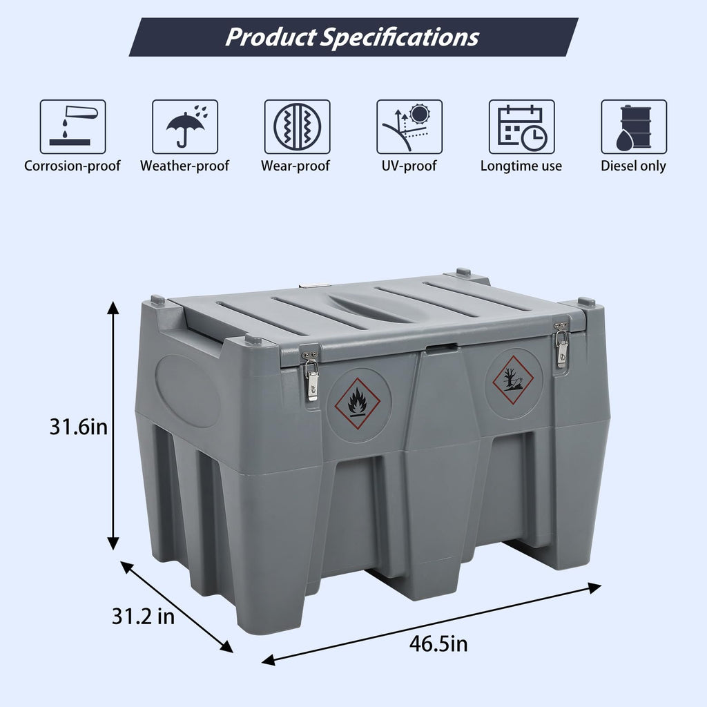 Garvee Portable Diesel Tank, 128 Gallon Fuel Tank with 12V Electric Fuel Transfer Pump, 10 GPM Diesel Transfer Tank with Auto Fueling Nozzle & 360° Swivel Connector with 13.1ft Hose - Grey
