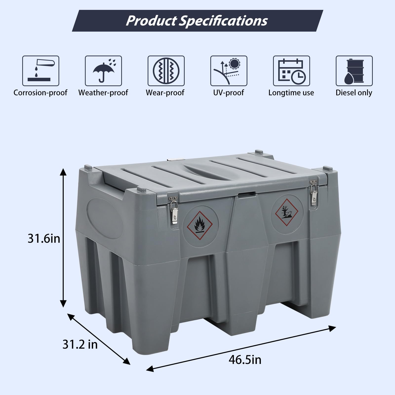 Garvee Portable Diesel Tank, 128 Gallon Fuel Tank with 12V Electric Fuel Transfer Pump, 10 GPM Diesel Transfer Tank with Auto Fueling Nozzle & 360° Swivel Connector with 13.1ft Hose - Grey