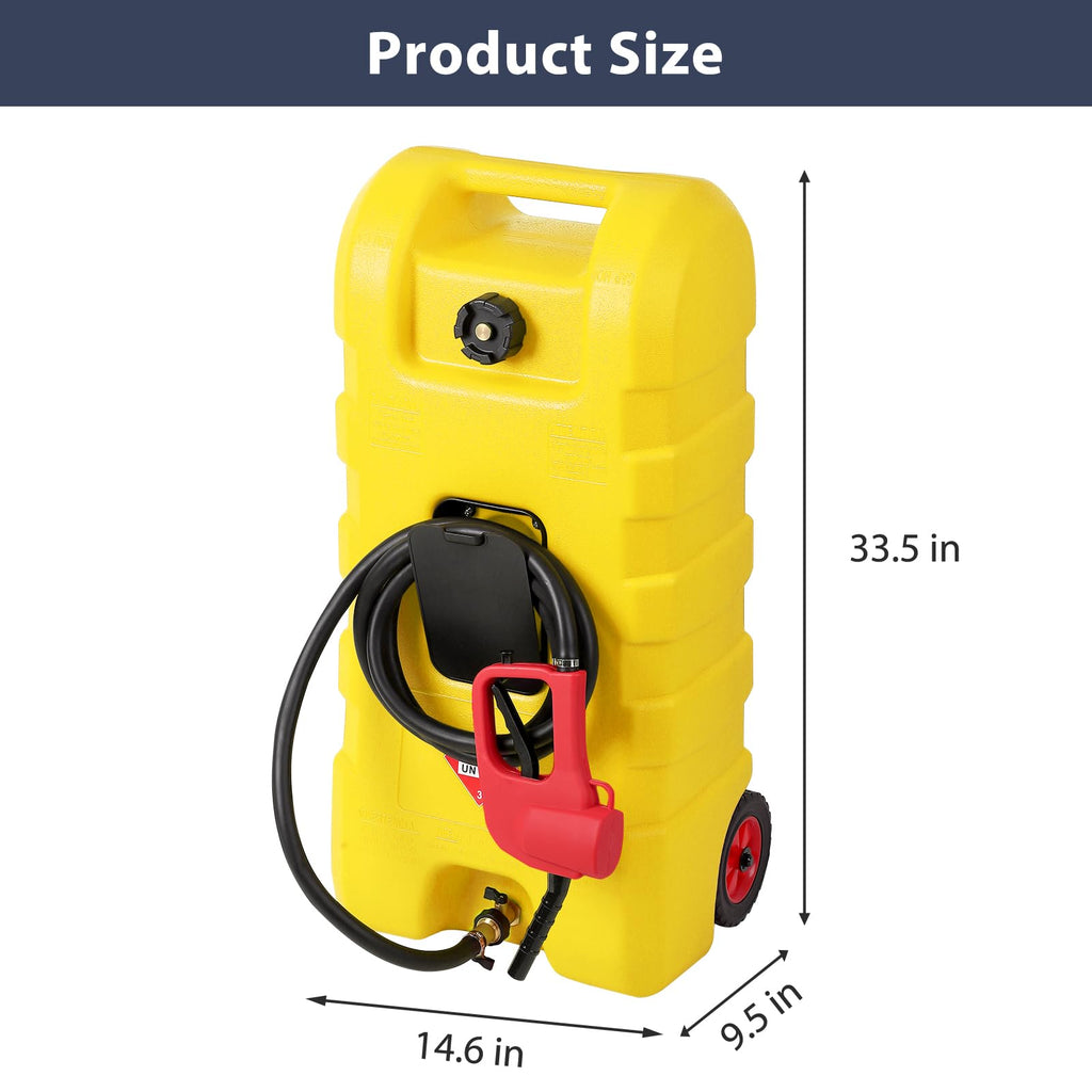 Garvee Fuel Caddy, 15 Gallon Portable Gasoline Tank Container With Le Fluid Delivery Siphon Pump and 10ft Delivery Hose, Diesel Storage Tank On Wheels for Cars, Lawnmowers, Atvs, and Boats, Yellow