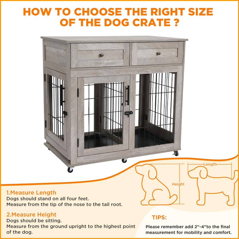 Garvee Double Room Wooden Dog Cage with Divider and Tray