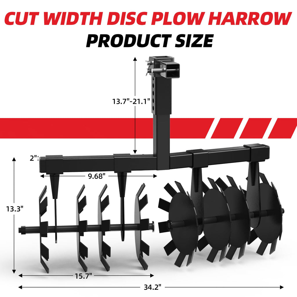 Garvee Disc Plow Harrow 32 Inch with Universal 2" Receiver Mount for ATV/UTV, Adjust Height Heavy Duty Width Cut Disc Plow Durable Steel Round Plow Harrow (Disc Plow Harrow/Receiver)