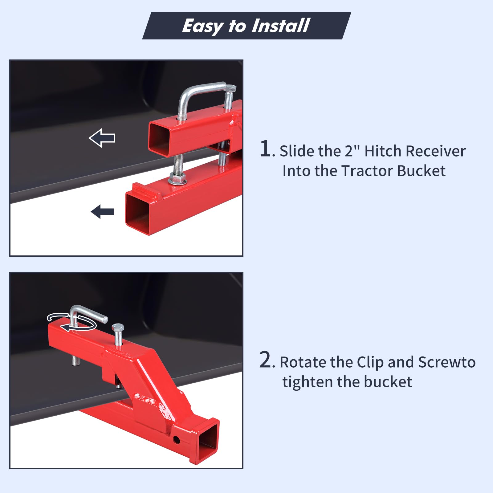 Garvee Clamp On Trailer Hitch, 2" Ball Mount Adapter, Hitch Receiver Compatible with Deere Bobcat Tractor Bucket, 1PC Bucket Hitch