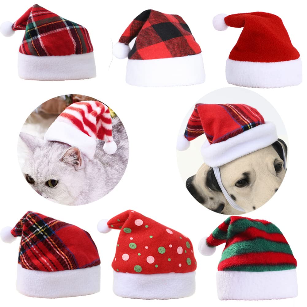 Garvee Pet Striped Christmas Hat Multicolor Cat Dog Dress Up Headwear Pet Supplies for Xmas Party Decor red and White Stripes