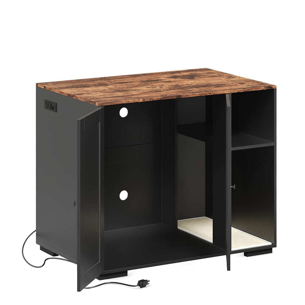 Garvee Cat Litter Enclosure Cabinet for Robot 3/4 XL with Built-in Power Outlet Mat Dog-Proof Shelf Black