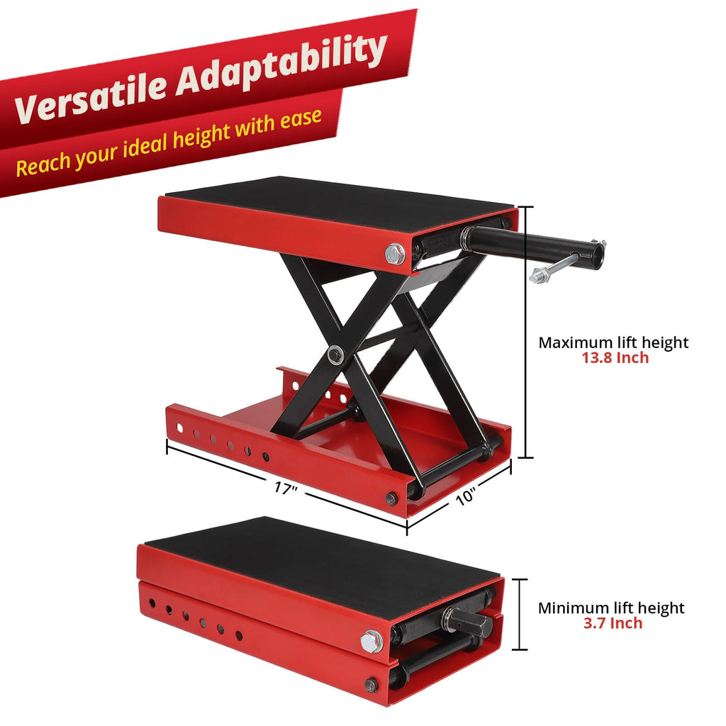 Garvee Motorcycle Lift, 1100 lb Stand Lift Jack Table with Rise from 4.7" to 15.4" Steel Wide Deck for Motorcycles, Dirt Bikes and Atvs Scissor Lift
