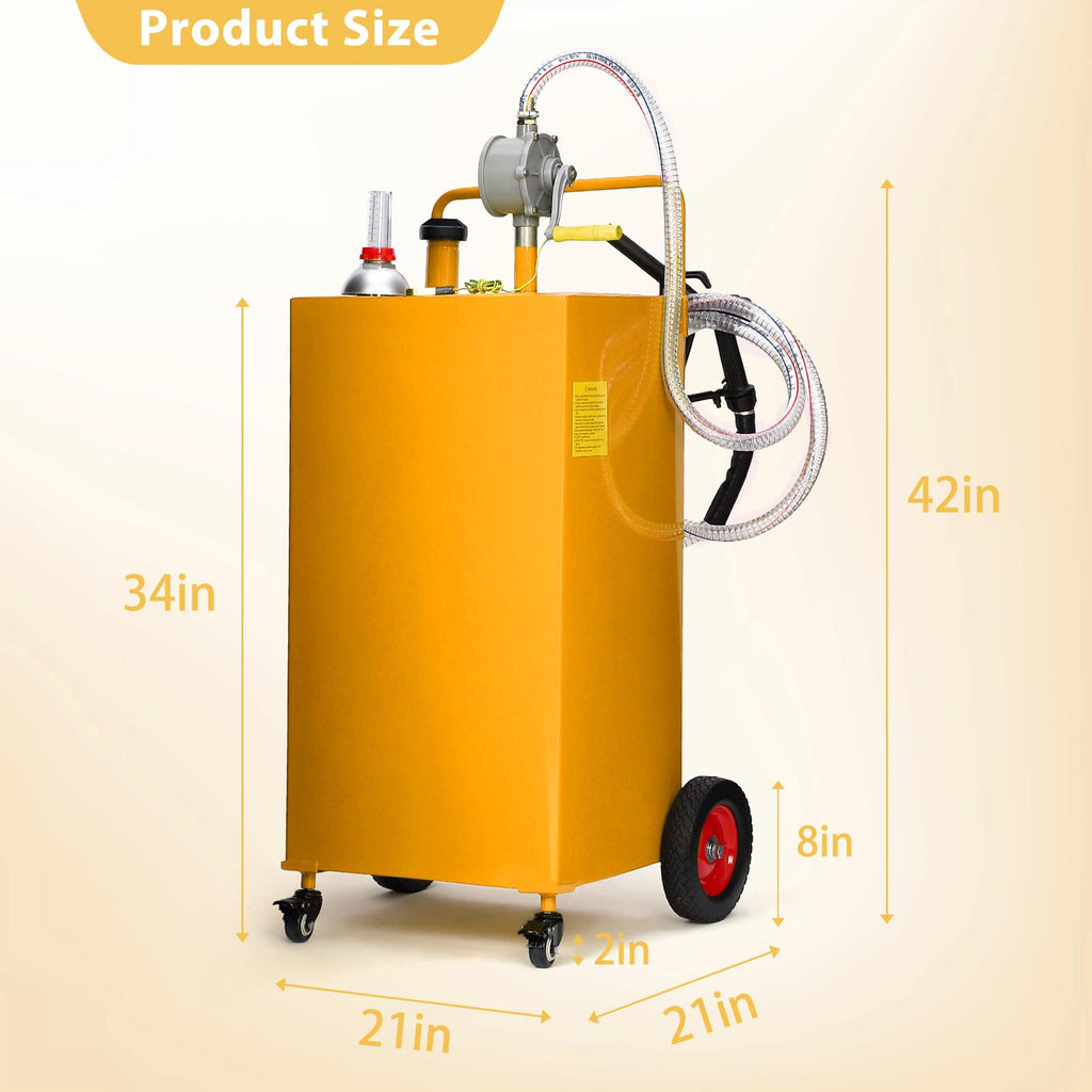Garvee 35 Gallon Portable Fuel Caddy with Manual Pump, Heavy Duty Gasoline & Diesel Transfer Tank, Orange