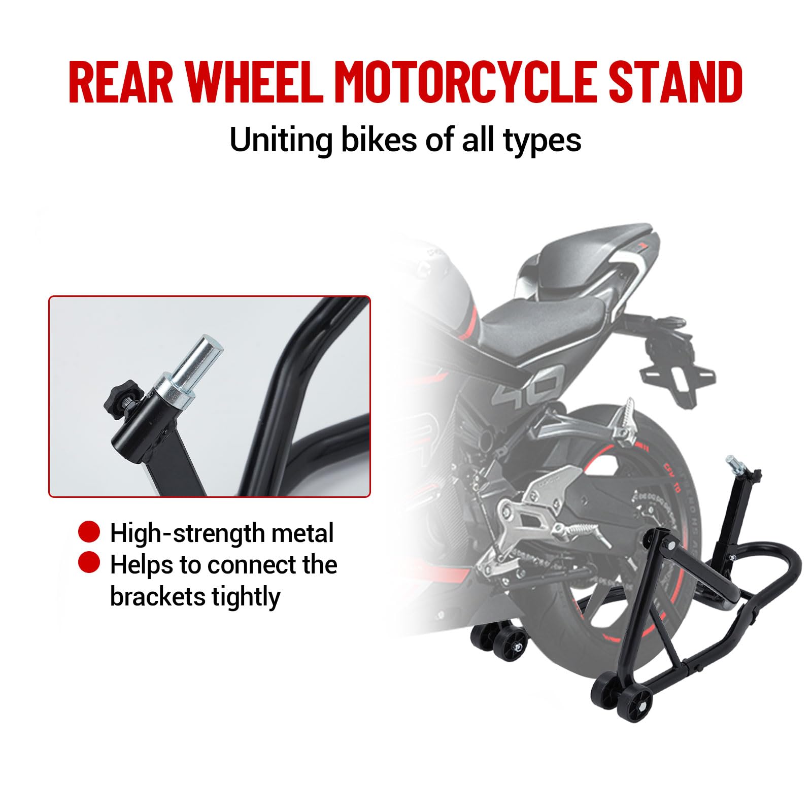 Garvee Motorcycle Rear Stand – 850 lbs Heavy-Duty Swingarm Spool Lift, U-Fork Design – Universal Fit for Most Bikes, Black