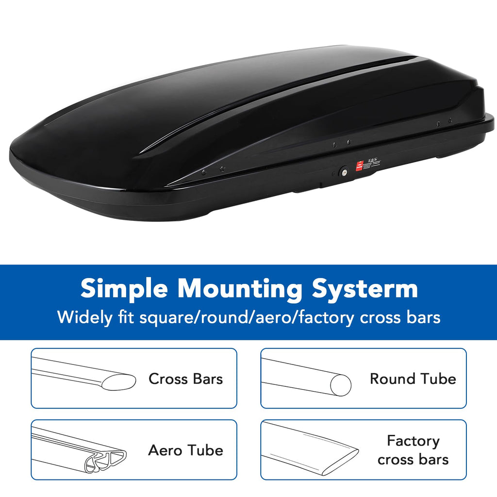 Garvee 70 Inch Rooftop Cargo Box Carrier, Hard Shell Roof Rack, 17.6 Cubic Ft, Black, Dual Side Opening