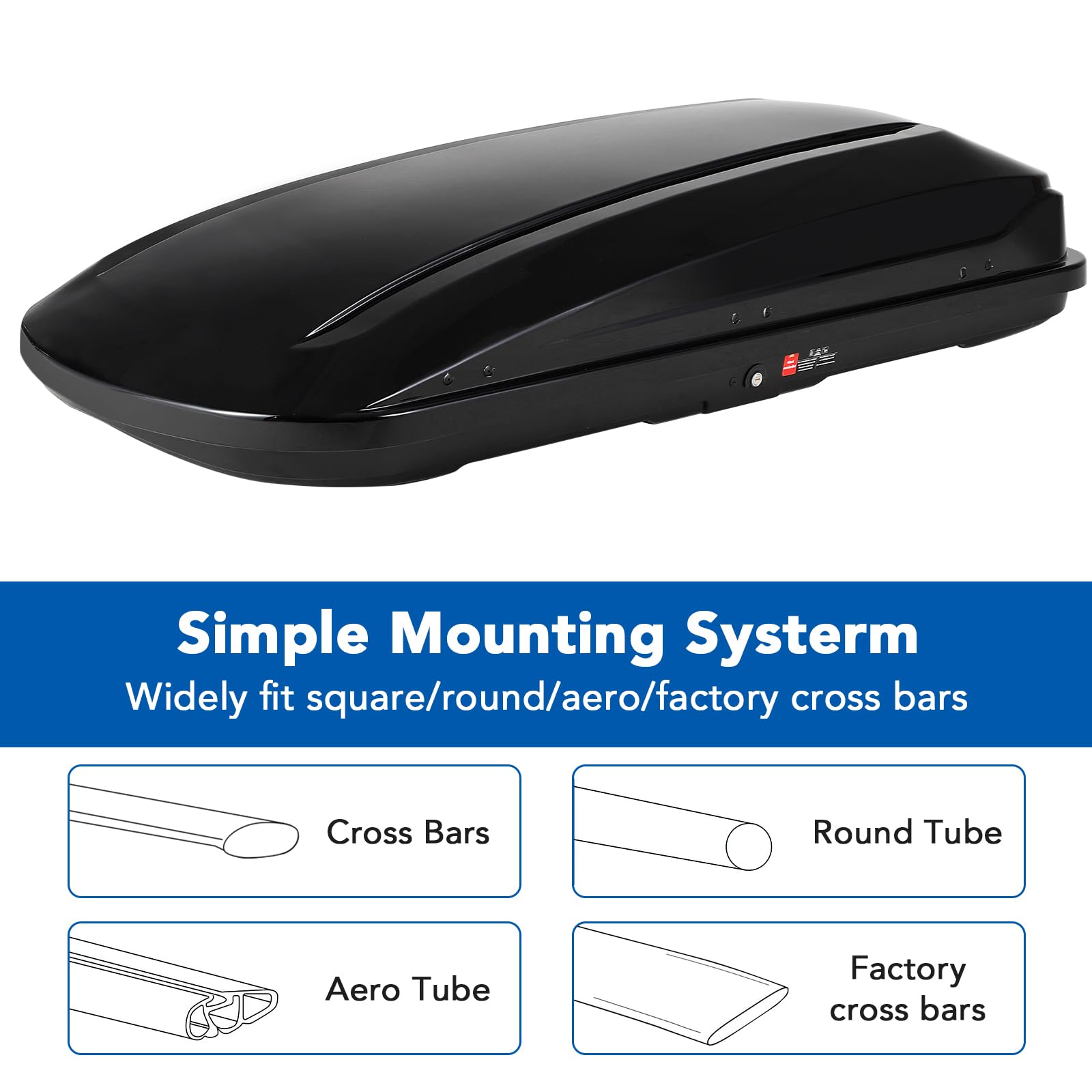 Garvee 70 Inch Rooftop Cargo Box Carrier, Hard Shell Roof Rack, 17.6 Cubic Ft, Black, Dual Side Opening