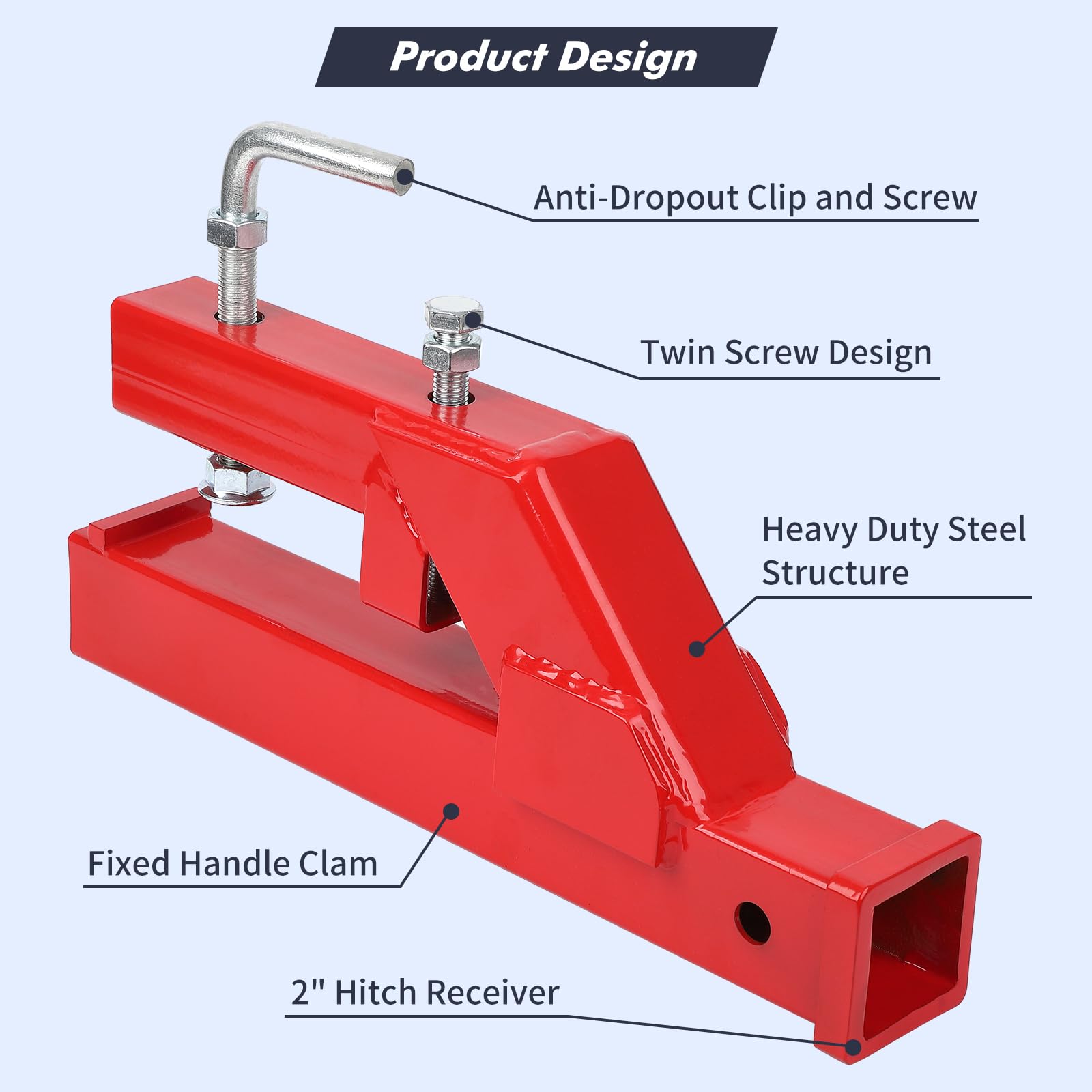 Garvee Clamp On Trailer Hitch, 2" Ball Mount Adapter, Hitch Receiver Compatible with Deere Bobcat Tractor Bucket, 1PC Bucket Hitch, New Upgrade, Red