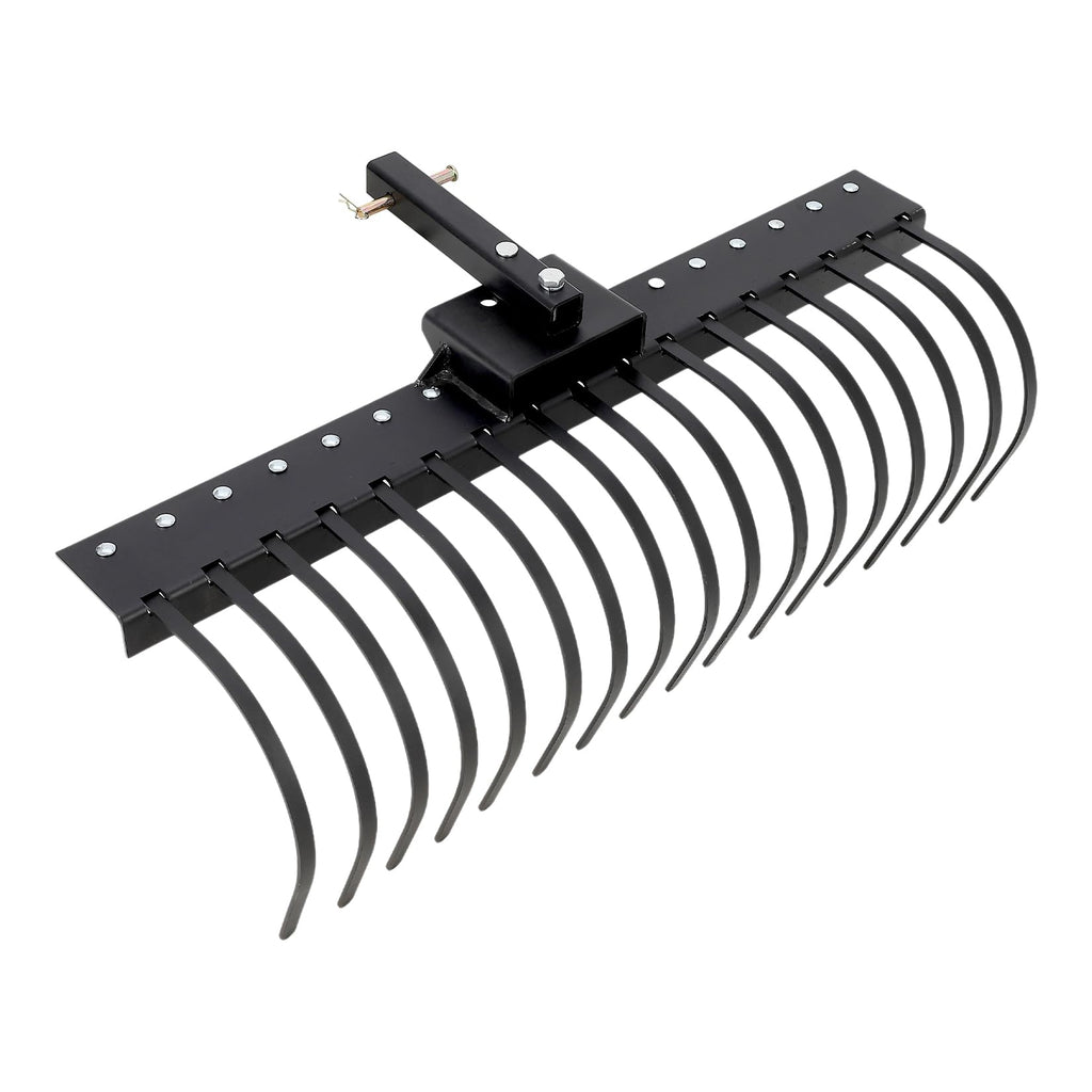 Garvee 49 Inch Landscape Rake Fits 2" Receiver for Tractor/ATV/UTV, Heavy Duty Rock Rake 17 Tines, Pine Straw Rake for Removal of Rock, Grass Clumps and Debris, Black