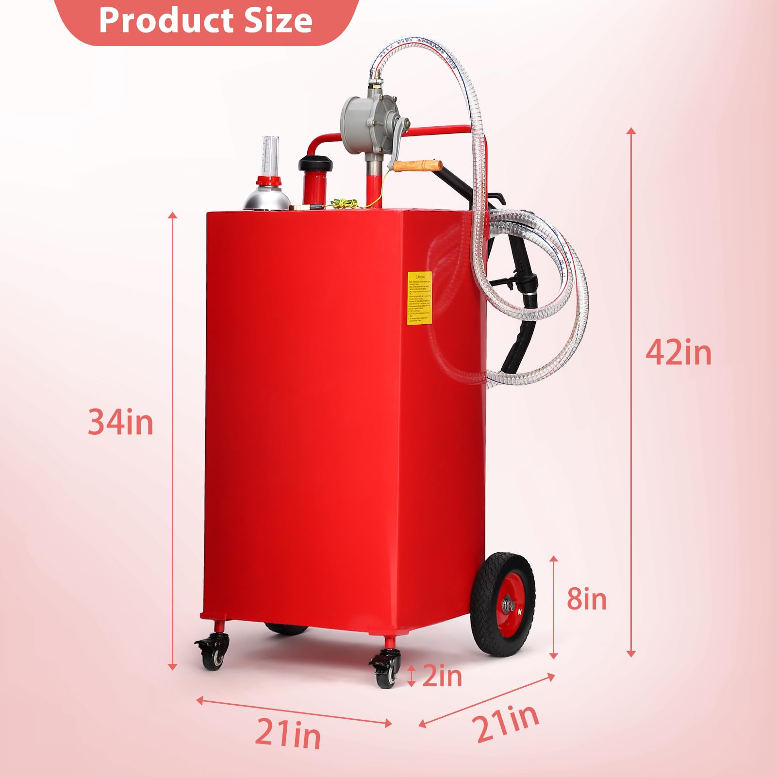 Garvee 35 Gallon Stainless Steel Portable Fuel Caddy, Manual Pump & 4 Wheels - Red / 35 Gallon