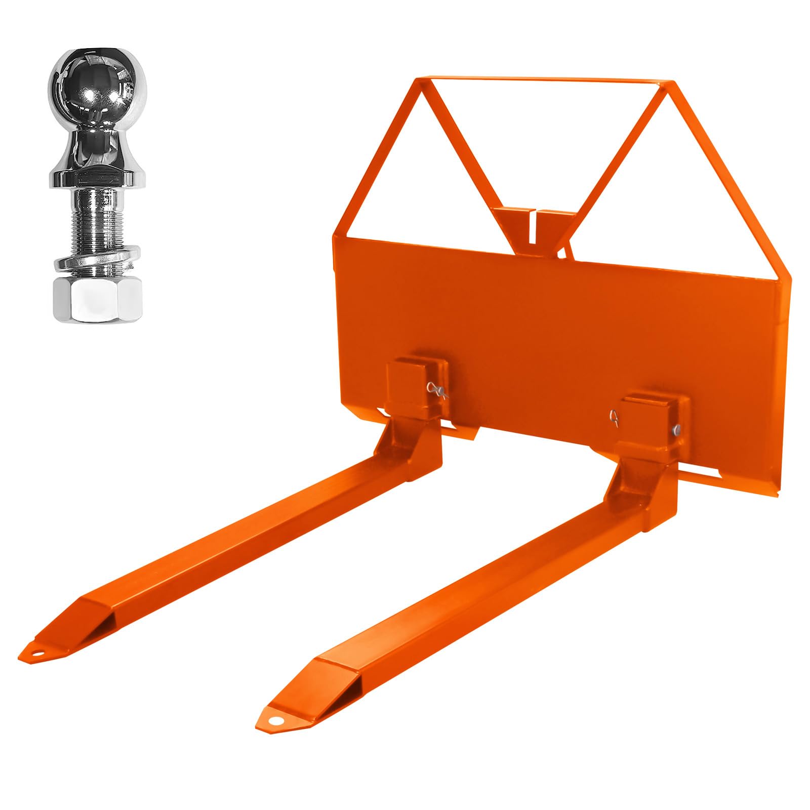 Garvee 46" Pin-On Pallet Forks Attachment With Quick Attach Mount, Universal Skid Steer Forks With Hitch Ball Hole for Tractors and Loaders, Orange