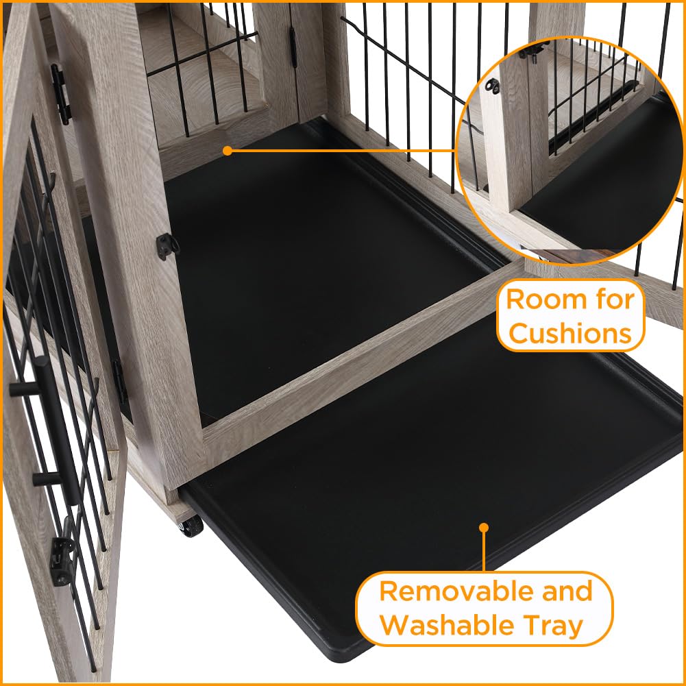 Garvee Double Room Wooden Dog Cage with Divider and Tray