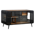 Garvee 55.12" Cat House with 2 Sliding Tempered Glass Doors, Metal Spacious Pet Kennel for Living Room, Black, One Size