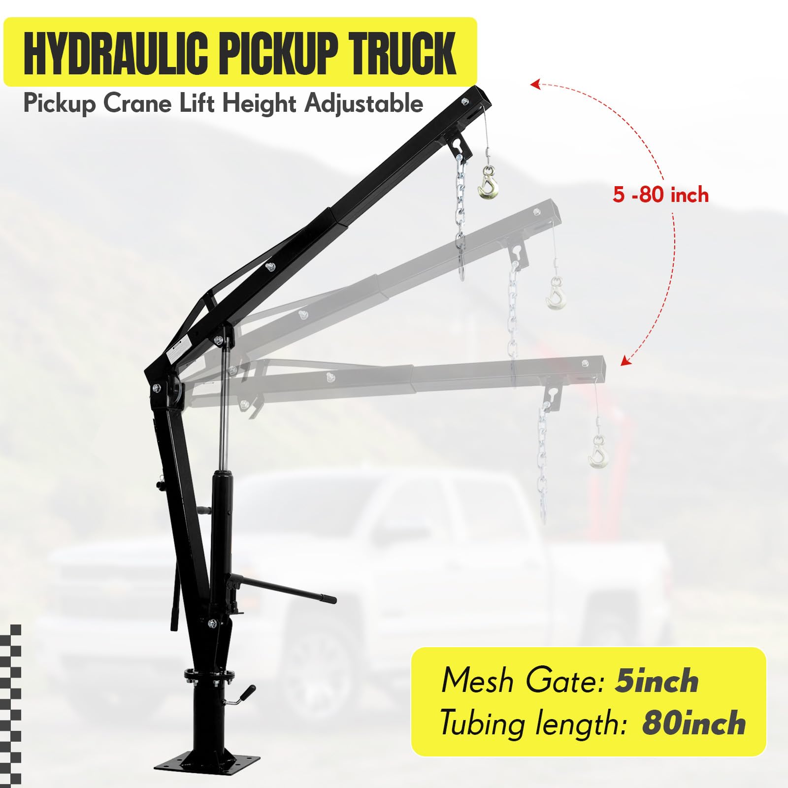 Garvee Hydraulic Pickup Truck Crane - 2000 lbs Capacity Folding Truck-Mounted Bed Crane, Steel Jib Crane Hoist with 360° Swivel for Lifting Goods in Construction and Factories