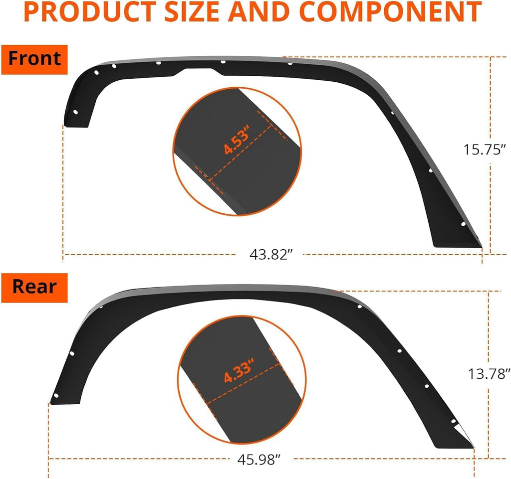 Garvee Durable 4 PCS Jeep JK Fender Flares, 2009-2018 Models