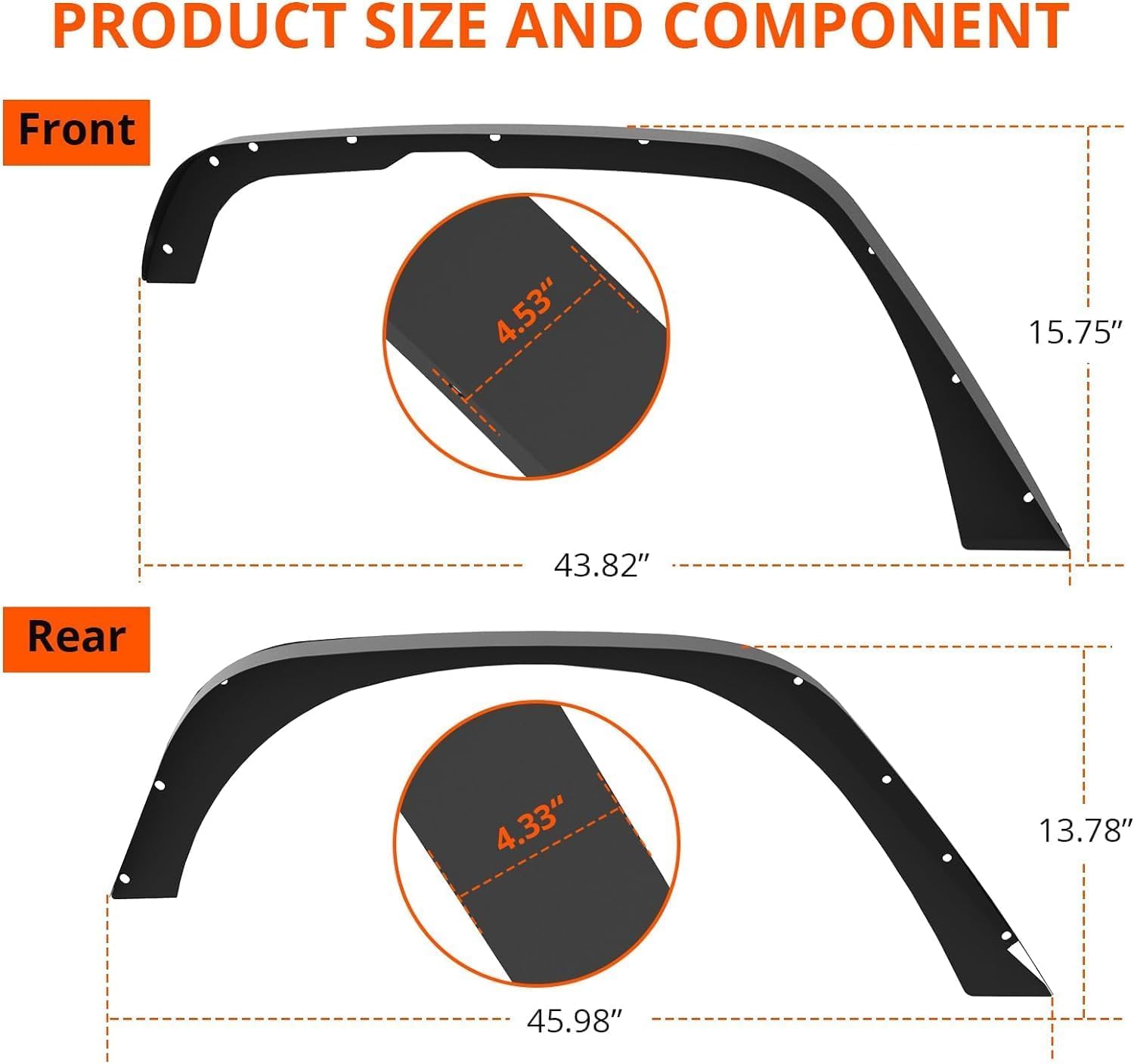 Garvee '18-'24 Wrangler JL Thick Solid Steel Front & Rear Fender Flares