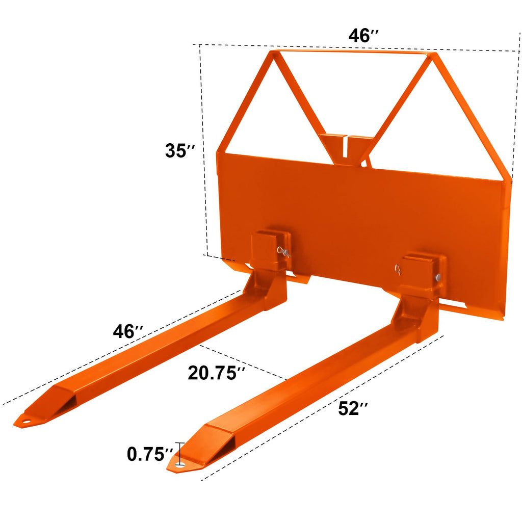 Garvee 46" Pin-On Pallet Forks Attachment With Quick Attach Mount, Universal Skid Steer Forks With Hitch Ball Hole for Tractors and Loaders, Orange