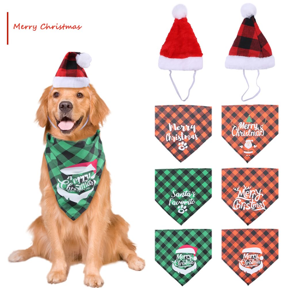 Garvee Pet Christmas Saliva Towel Triangle Bibs Plaid Pattern Puppy Costume Decorations for Small Medium Large Dogs Cats No. 9 Suit One Size fits All