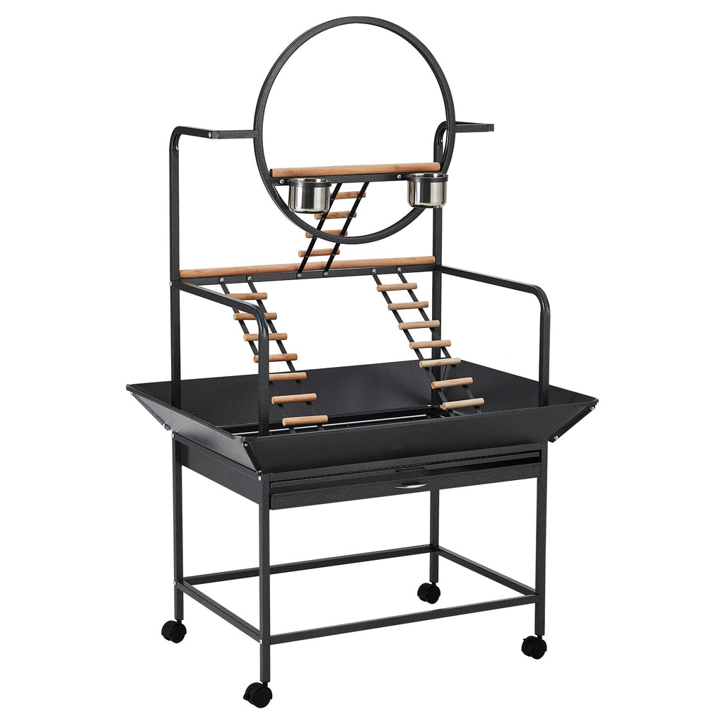 Garvee Bird Cage with Transparent Walls Metal Frame Habitat for Canaries Lovebirds Pet Birds Black with Lockable Wheels and Detachable Tray