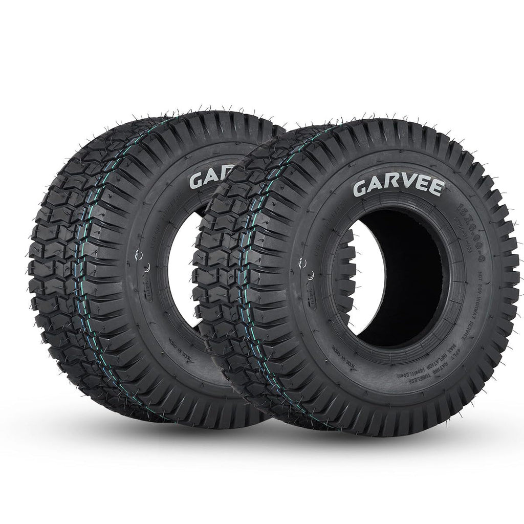 Garvee 2 Pack 15x6.00-6 Lawn Mower Tire V Pattern Tubeless For Lawn & Garden Mowers 15x6-6 4PR Black