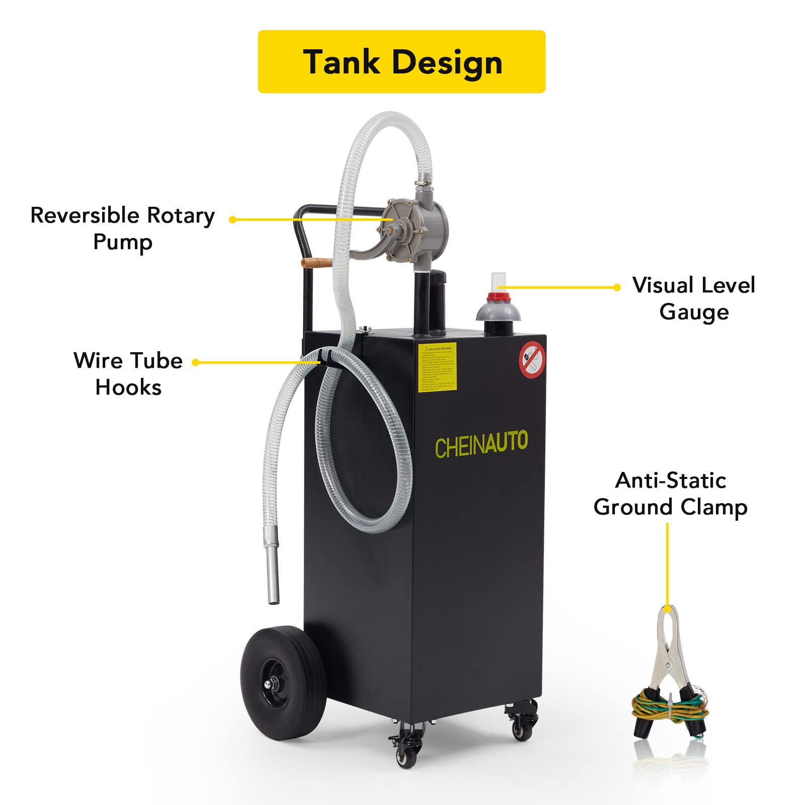 Garvee Fuel Caddy,35 Gal,with Manuel Transfer Pump, Gasoline Diesel Fuel Container for Cars, RVs,ATVs,Lawn Mowers, Boats - Black
