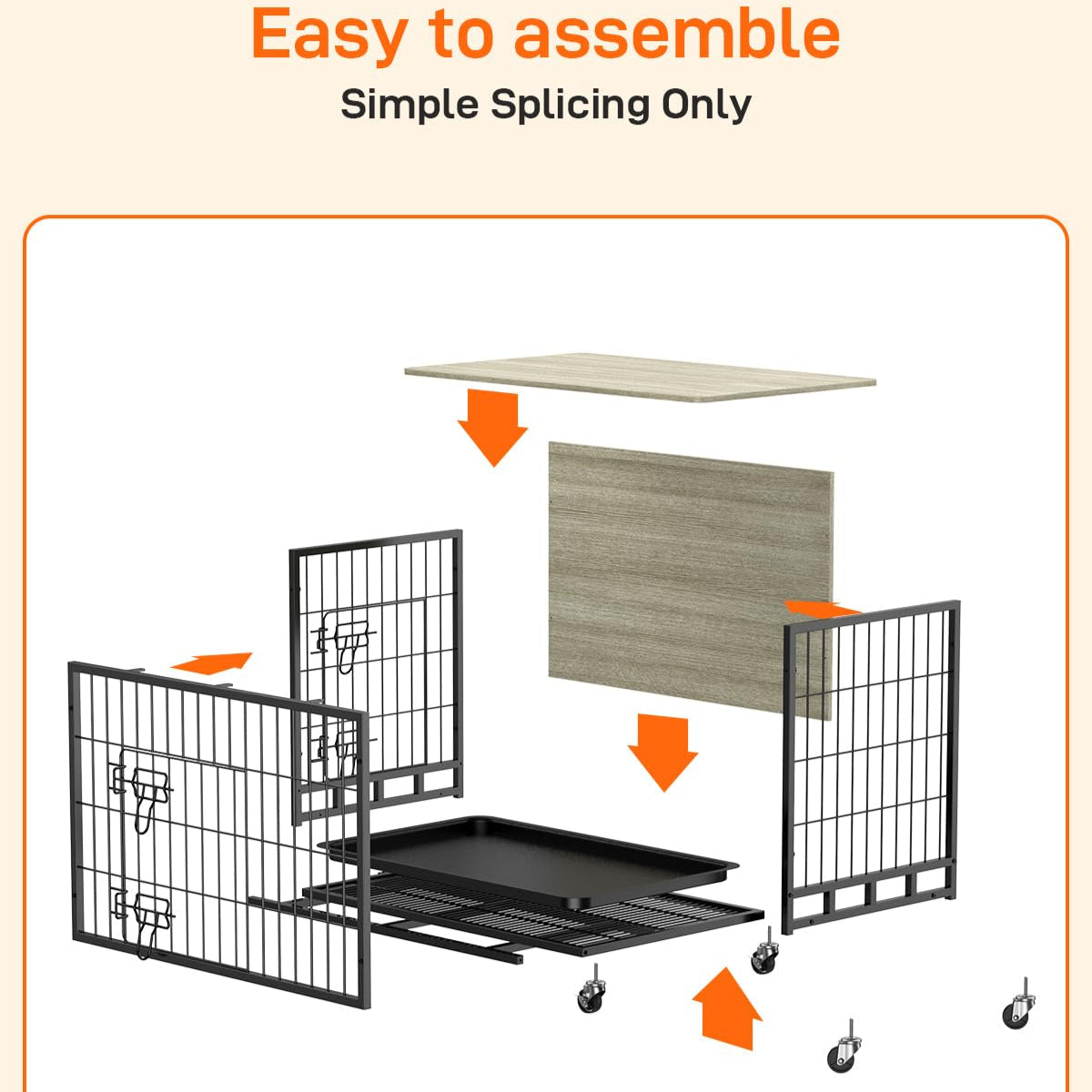 Garvee Dog Crate Furniture, 32.5" Wooden Dog Kennel Furniture Style Dog Crate with Removable Tray and Wheels, Heavy-Duty Double-Doors Dog Cage End Table, Indoor Dog House for Large Dogs, Grey